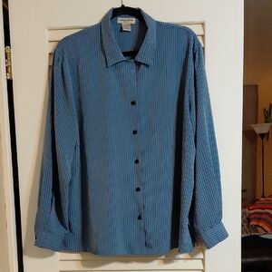 Notations Woman Size 1X Blue Long-sleeve, Black Striped Button-Up Blouse